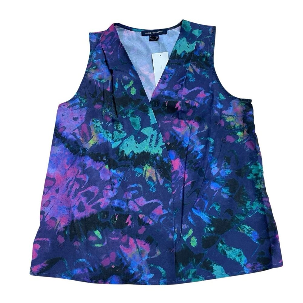 FRENCH CONNECTION BLOUSE TANK TOP COLORFUL ARTSY ABSTRACT LAYERING V-NECK SIZE S
